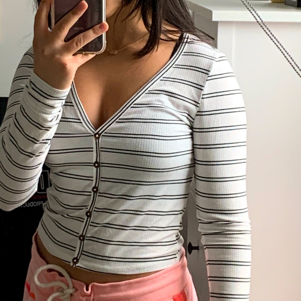 Striped button down long sleeve top